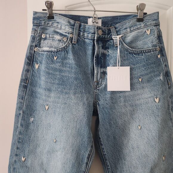 NWT Pistola Lexi Heart Jeans Mid Rise Bowed Straight RARE SOLD OUT  Size 28 $228 - Picture 8 of 10